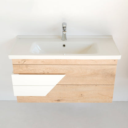 40 Inch Light Oak & White Oscar Floating Single Sink Bathroom Vanity