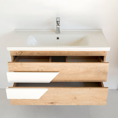 40 Inch Light Oak & White Oscar Floating Single Sink Bathroom Vanity