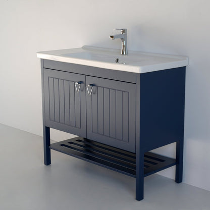 40 Inch Navy Blue Polo Freestanding Single Sink Bathroom Vanity