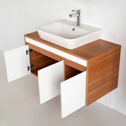 40 Inch Teak & White Hira Single Sink Bathroom Vanity