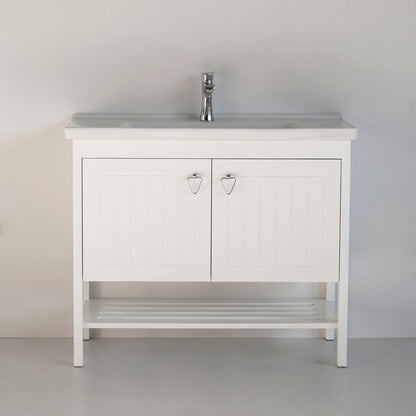 40 Inch White Polo Freestanding Single Sink Bathroom Vanity