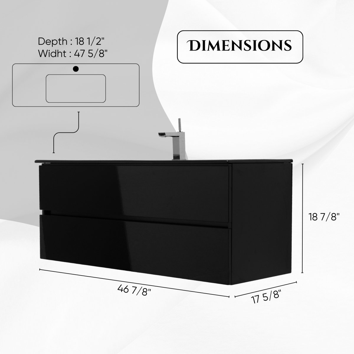 48 Inch High Gloss Black Veneto Floating Bathroom Vanity