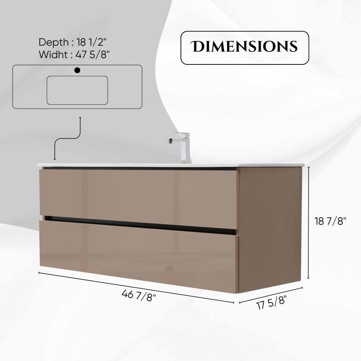 48 Inch High Gloss Capuccino Veneto Floating Bathroom Vanity - aksesuardesign