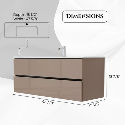 48 Inch High Gloss Capuccino Veneto Floating Bathroom Vanity
