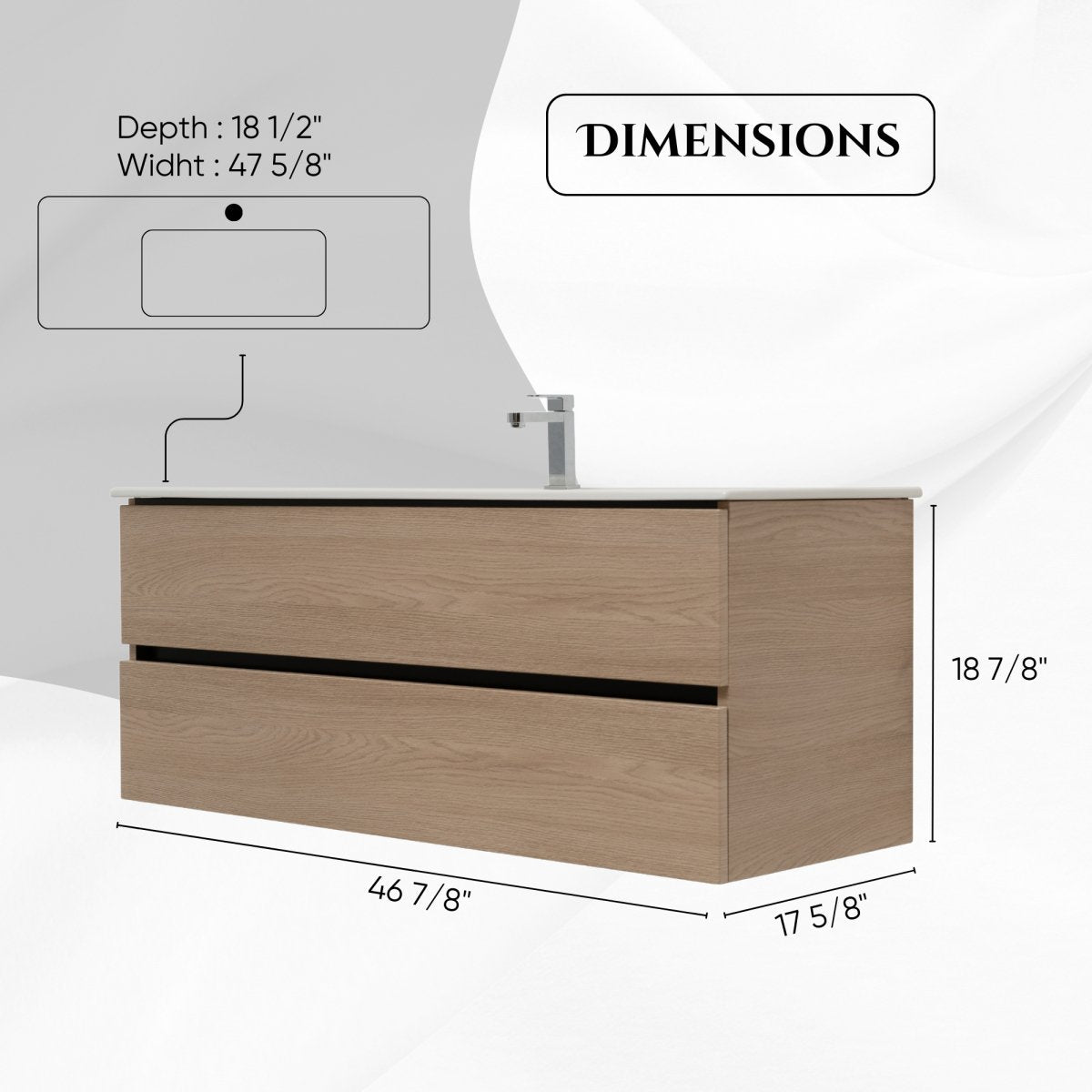 48 Inch Light Oak Veneto Floating Bathroom Vanity