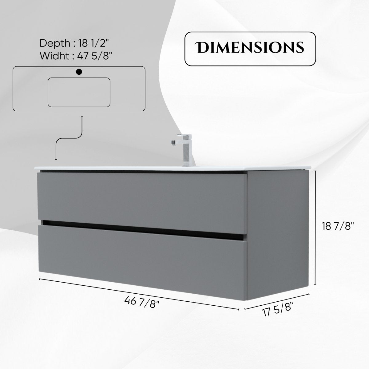 48 Inch Matte Dust Gray Veneto Floating Bathroom Vanity - aksesuardesign