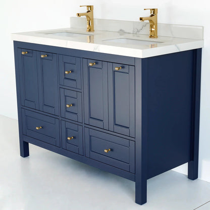 48 Inch Navy Blue Selena Double Sink Bathroom Vanity - aksesuardesign