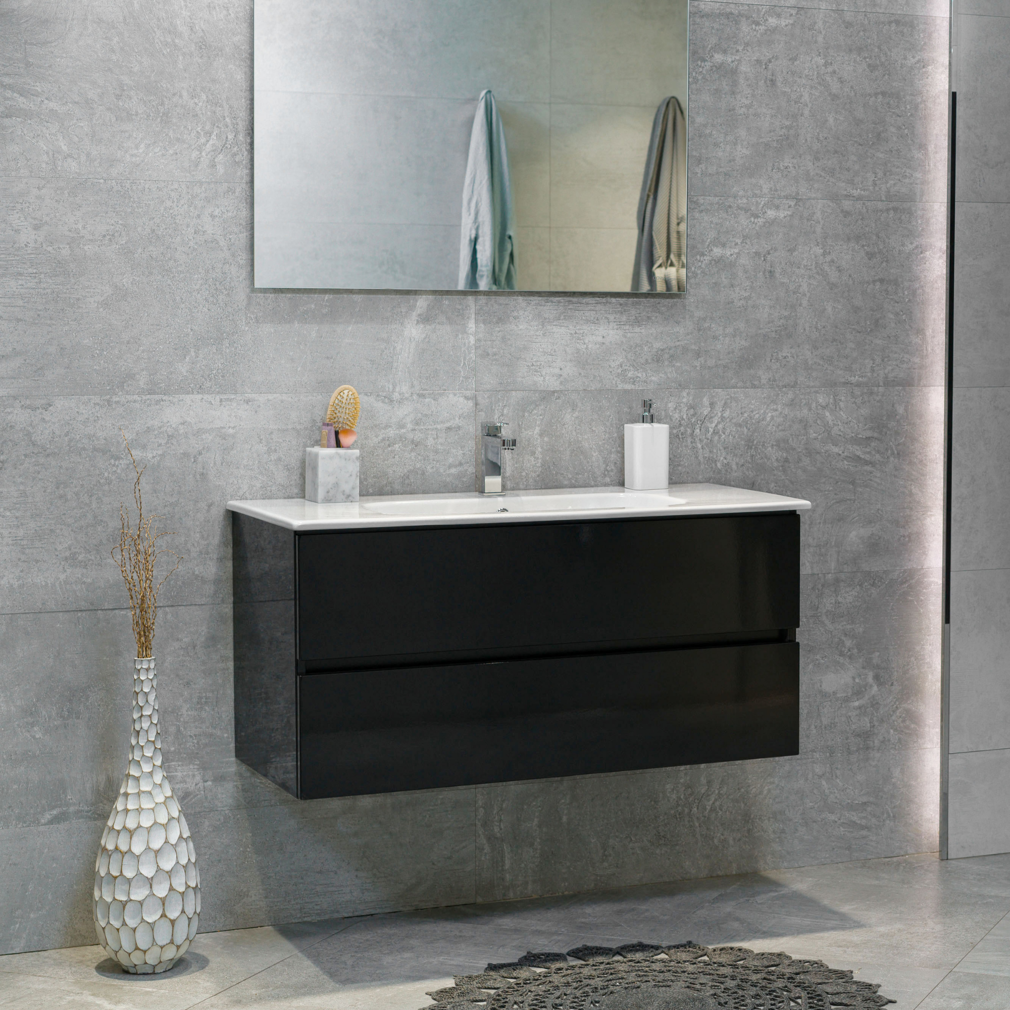 40 Inch High Gloss Black Veneto Floating Bathroom Vanity