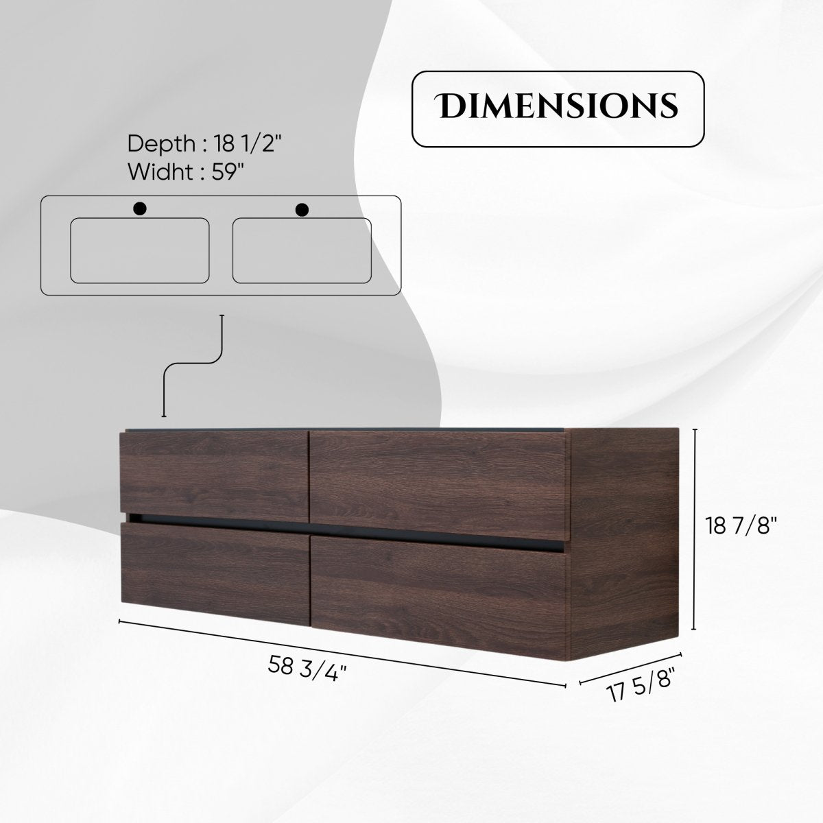 60 Inch Dark Oak Veneto Floating Bathroom Vanity - aksesuardesign