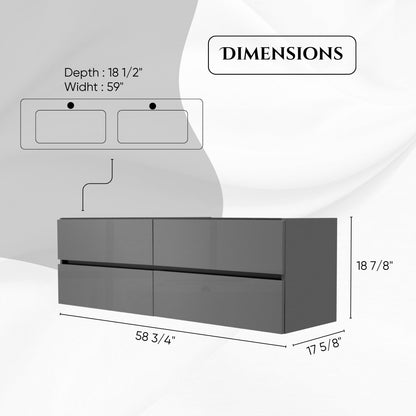 60 Inch High Gloss Anthracite Veneto Floating Bathroom Vanity - aksesuardesign