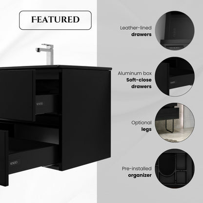 60 Inch High Gloss Black Veneto Floating Bathroom Vanity - aksesuardesign