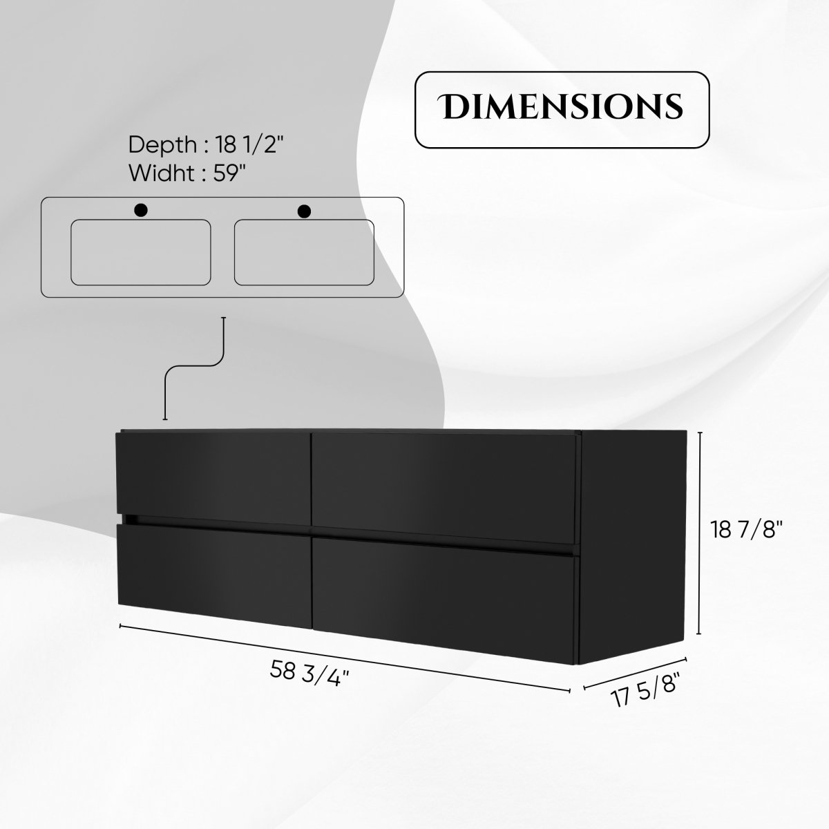 60 Inch High Gloss Black Veneto Floating Bathroom Vanity - aksesuardesign