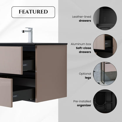 60 Inch High Gloss Capuccino Veneto Floating Bathroom Vanity - aksesuardesign