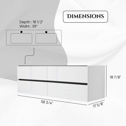 60 Inch High Gloss White Veneto Floating Bathroom Vanity