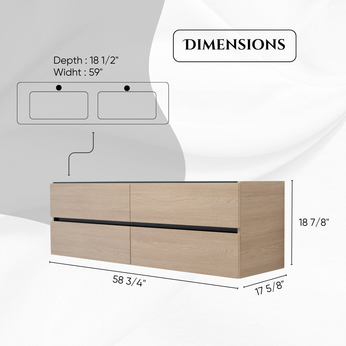 60 Inch Light Oak Veneto Floating Bathroom Vanity - aksesuardesign