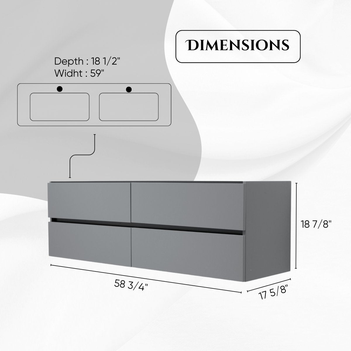 60 Inch Matte Dust Gray Veneto Floating Bathroom Vanity - aksesuardesign