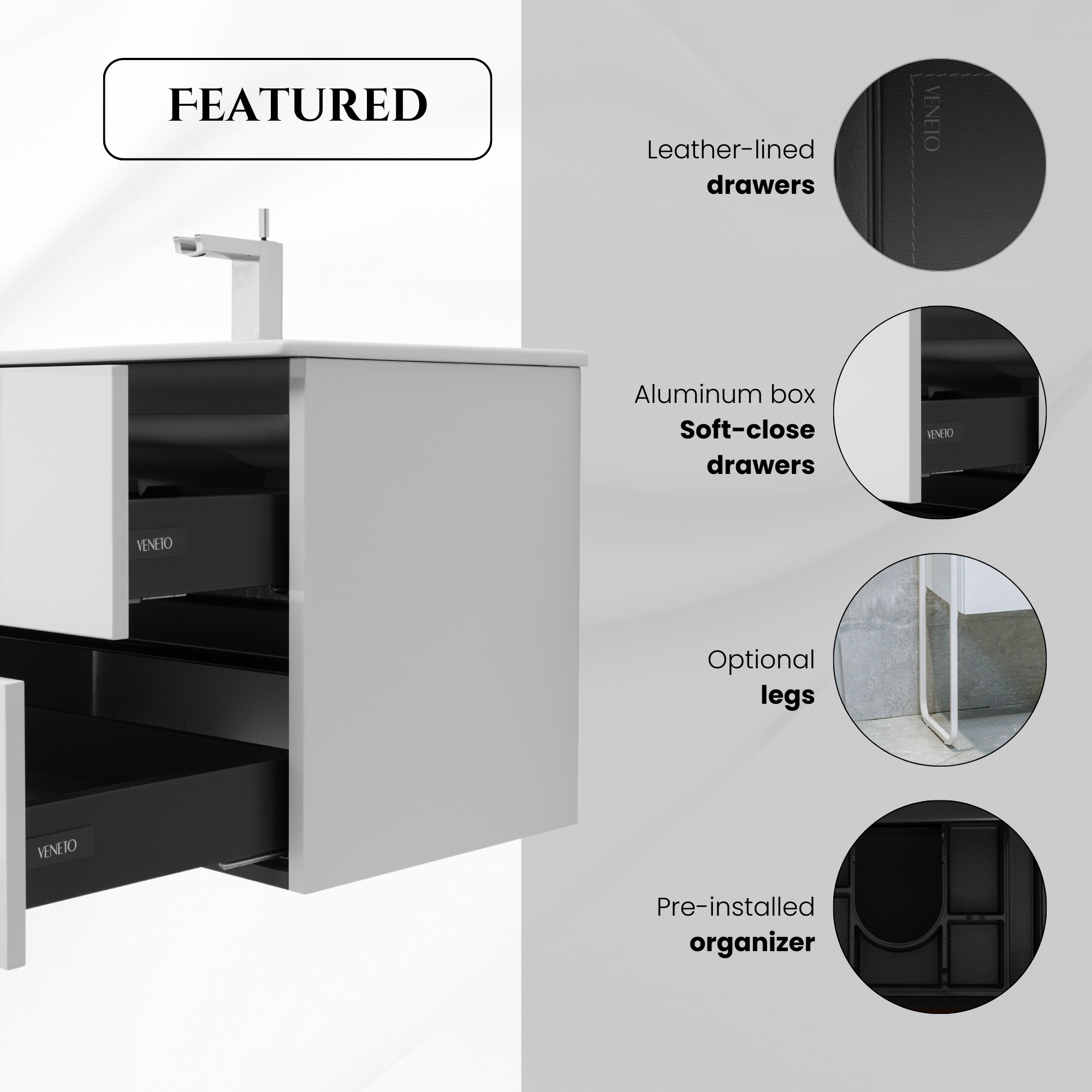 60 Inch High Gloss White Veneto Floating Bathroom Vanity