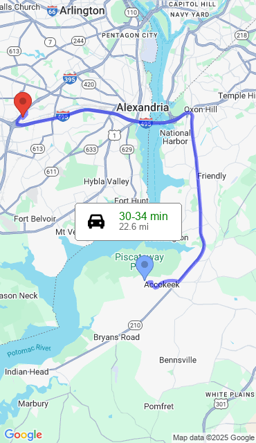 Route from Accokeek MD, 20607 to Our Store