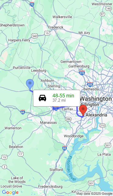 Route from Aldie VA, 20105 to Our Store