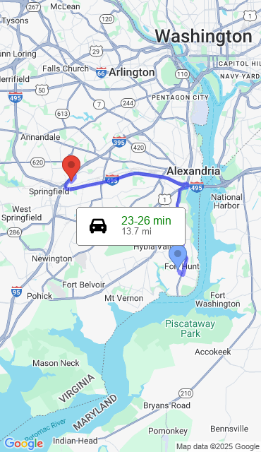 Route from Alexandria VA, 22308 to Our Store