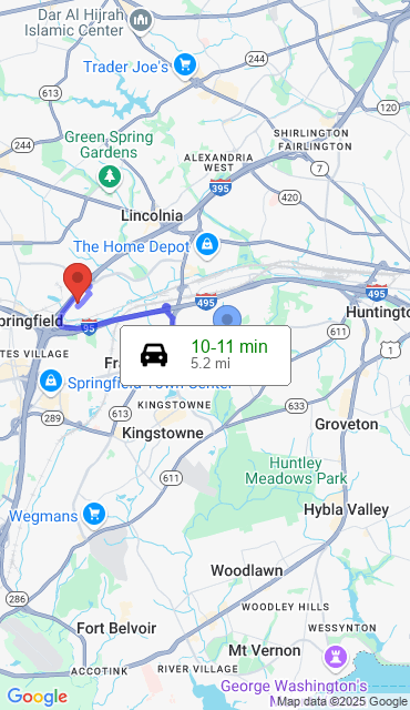 Route from Alexandria VA, 22310 to Our Store