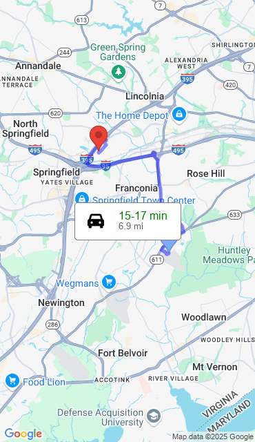 Route from Alexandria VA, 22315 to Our Store