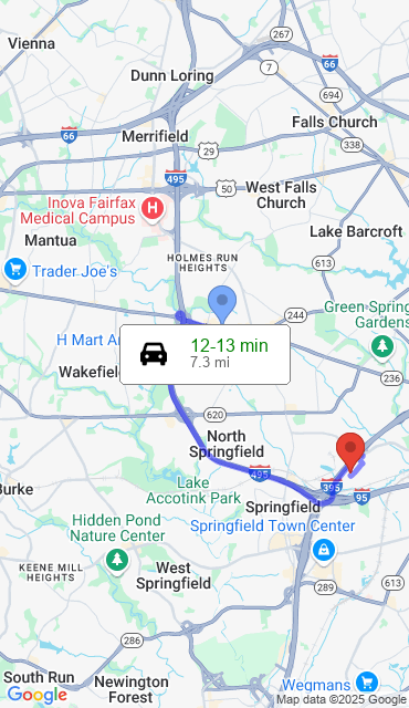 Route from Annandale VA, 22003 to Our Store