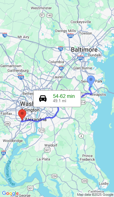 Route from Annapolis MD, 21405 to Our Store