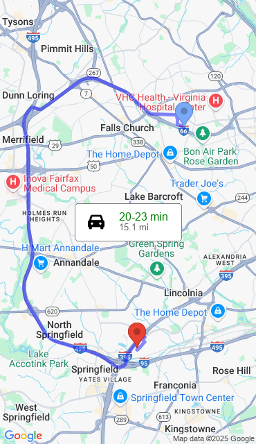 Route from Arlington VA, 22205 to Our Store