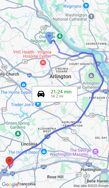 Route from Arlington VA, 22207 to Our Store