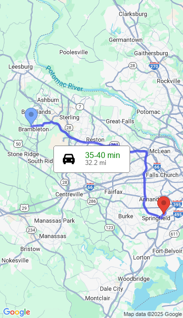 Route from Ashburn VA, 20148 to Our Store