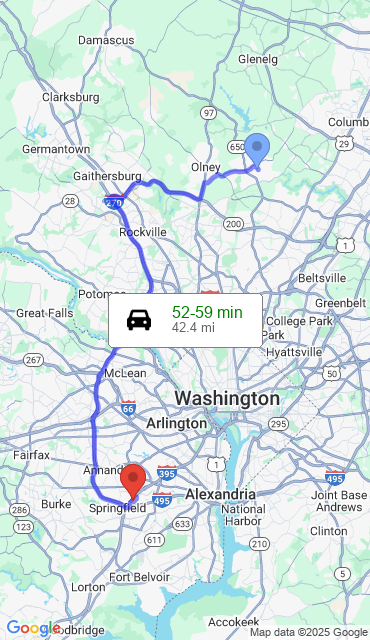 Route from Ashton MD, 20861 to Our Store
