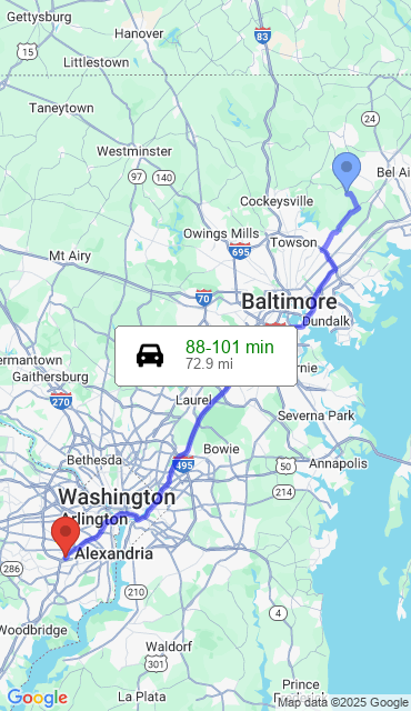 Route from Baldwin MD, 21013 to Our Store