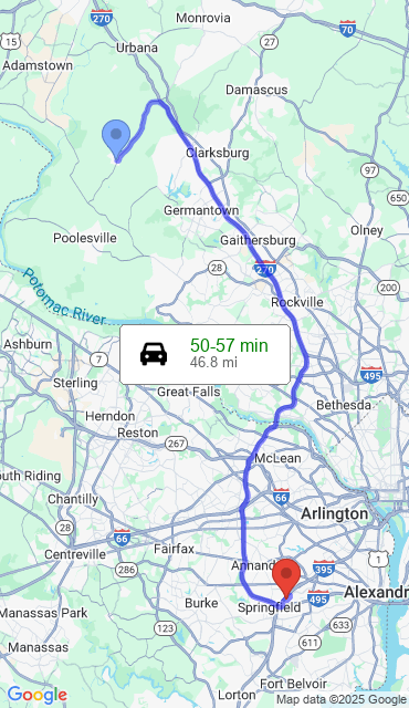Route from Barnesville MD, 20838 to Our Store