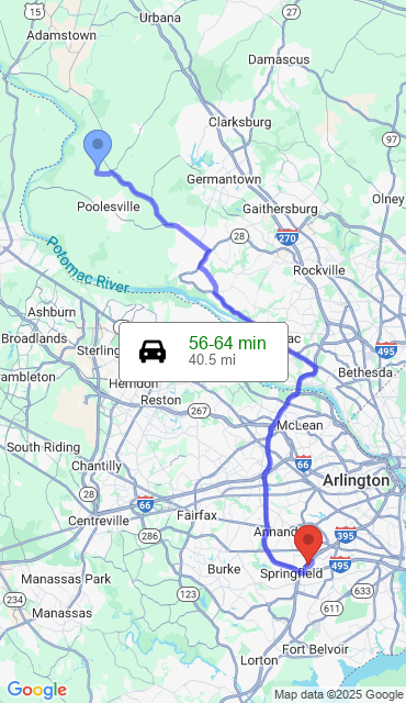 Route from Beallsville MD, 20839 to Our Store