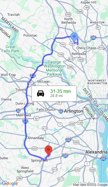 Route from Bethesda MD, 20814 to Our Store