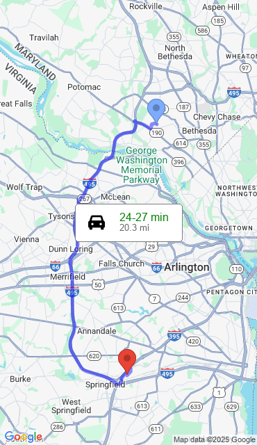 Route from Bethesda MD, 20817 to Our Store