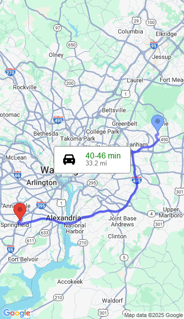 Route from Bowie MD, 20720 to Our Store