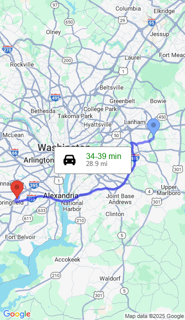 Route from Bowie MD, 20721 to Our Store