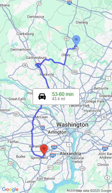 Route from Brinklow MD, 20862 to Our Store