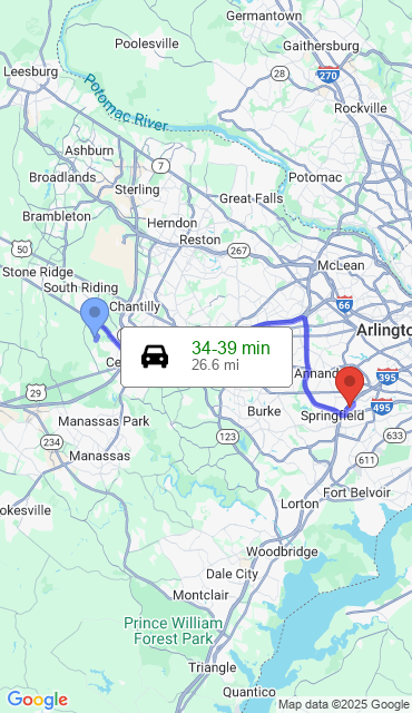 Route from Centreville VA, 20120 to Our Store