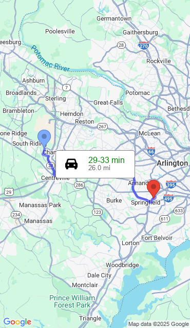 Route from Chantilly VA, 20151 to Our Store