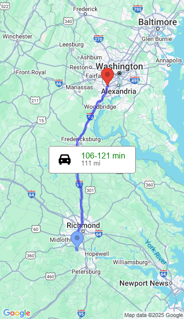 Route from Chesterfield VA, 23838 to Our Store