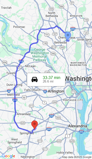 Route from Chevy Chase MD, 20815 to Our Store