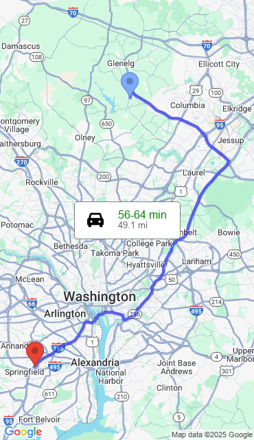 Route from Clarksville MD, 21029 to Our Store