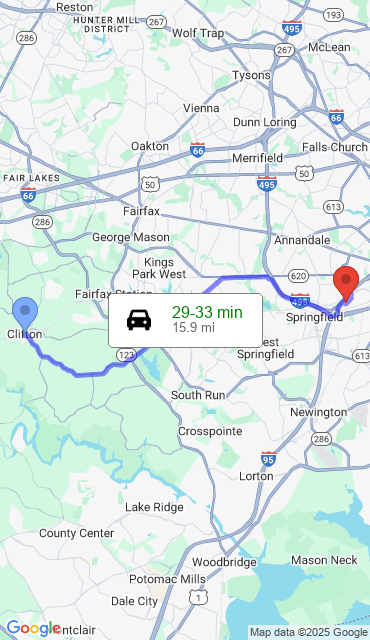 Route from Clifton VA, 20124 to Our Store