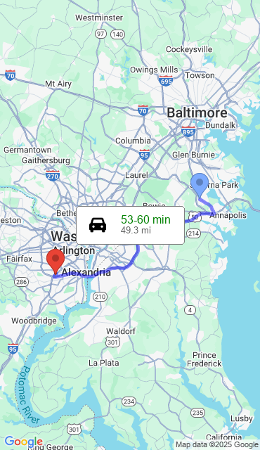 Route from Crownsville MD, 21032 to Our Store