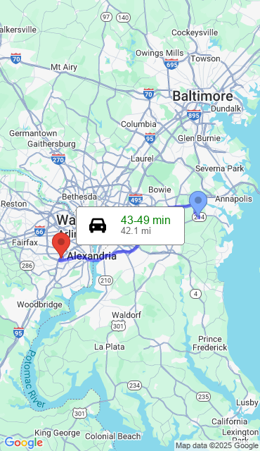 Route from Davidsonville MD, 21035 to Our Store