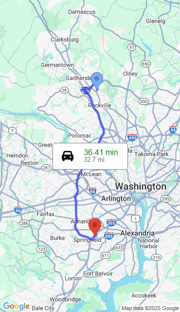 Route from Derwood MD, 20855 to Our Store
