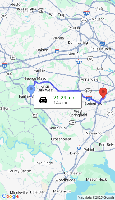 Route from Fairfax Station VA, 22039 to Our Store